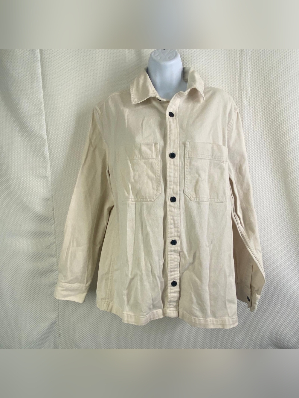H&M Beige Button-Up Utility Shirt Jacket